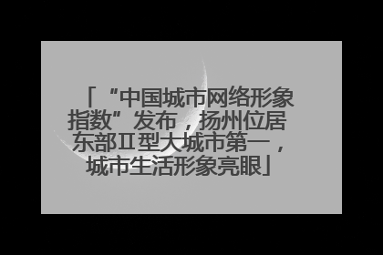 “中国城市网络形象指数”发布，扬州位居东部Ⅱ型大城市第一，城市生活形象亮眼