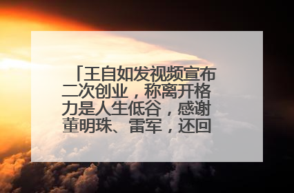 王自如发视频宣布二次创业，称离开格力是人生低谷，感谢董明珠、雷军，还回应了“工资条”：清楚自己要什么……